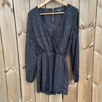 Lulus  Black Sheer Long Sleeve Short Romper Surplice neckline small Photo 1