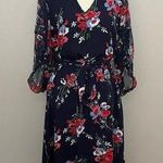 Ralph Lauren LRL Dress Midi Floral Ruffle Balloon Sleeve Lined Belt Blue Red Photo 0
