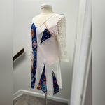 Colorful Patchwork Dress with Crochet Lace Sleeves White Size M Photo 2
