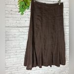Y2K Fall Chocolate Brown Linen Paneled Flare Midi Skirt Tan Size 4 Photo 1