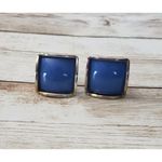 Vintage Clip On Earrings Blue Center Diamond Shape with Screw to Tighten Photo 1