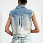 ZARA  Metallic Foil Waxed Denim Cropped Jean Vest BLUE/GOLD Size S NEW Photo 3