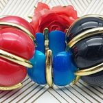 Lot of 3 Acrylic Statement Bracelets Stretch Wide Gold Tone Trim Blue Black Red Photo 0