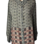 Tolani  Shirt Women Medium Black Silk Geometric Button‎ Down Long Sleeve Blouse Photo 0