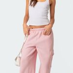 Edikted NWT  Baby Pink Wide Leg Cargo Sweatpants (S) Photo 0