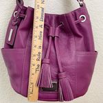 TIGNANELLO Purple Magenta Pebbled Leather Drawstring Tassel Bucket Shoulder Bag Photo 6