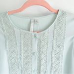 LC Lauren Conrad Mint Pastel Green Lace Embroidered Button Front Chiffon Blouse Photo 1