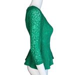 Anthropologie  Moulinette Soeurs Blouse Womens 0 Kelly Green Lace Peplum Romantic Photo 1