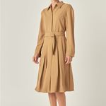 English Factory  Pleated Collared Midi Dress in‎ Camel - Size M Photo 2