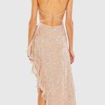 Mac Duggal NWT Sequined Faux Wrap Ruffle Asymmetrical Hem Dress in Mocha Size 14 Photo 2