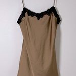 ASOS DESIGN satin cami strap black lace detail mini dress in brown Size 12 Photo 12