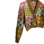 Debut Quirky Patchwork Cropped Cardigan Womens XS Brown Pink Retro Indie Whimsy Photo 4