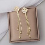 Flower Tassel Chain Dangle Drop Earrings for Women Gold Photo 1