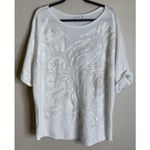 Chico's  4 US XXL White Sweater Tunic Sequin Pullover Knit Short Sleeve Preppy Photo 0