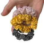 SCRUNCHIES Velvet Yarn Handmade Crochet Set Of 3 Charcoal Dusty Pink Marigold Photo 0