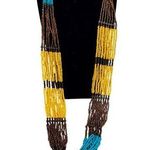 Vtg Necklace Turquoise Blue Gold T Seed Beads Southwestern Statement Tiered 34" Yellow Photo 0