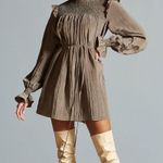 French Connection Dress Boza Crinkle Woven Mock Neck L/S Smocked Yoke Sz L NWT Photo 1