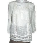 Solitaire Gauzy Crochet White Top Semi Sheer Swiss Dot Lace Size Medium Photo 0