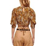 Maje Lipard Leopard Print Wrap Crop Top Sz 3/L Puff‎ Sleeve Tie Waist NWT $265 Photo 1