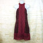 Free People Dress Women M Burgundy Red Natasha Lace Halter Bodycon Mini Party Photo 5