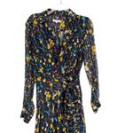 Equipment  Silk Chiffon Vivienne Wrap Effect Floral Midi Dress Black Size 8 Photo 12