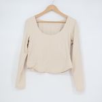 Offline by Aerie Cream Long Sleeve Scoop Neck Cropped Top XL Tan Photo 1