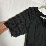 Chico's Woman’s Black Fringe Puff Sleeve V Neck Tiered Midi Dress Size 8 Photo 2