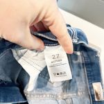 Mother The Hustler Ankle Fray Mid Rise Raw Hem Flare Jeans in Home Movies Blue 4 Size 27 Photo 3