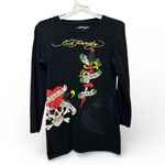 Ed Hardy  LKS Skull Long Sleeve T-shirt mini Dress size large black Y2K retro Photo 2