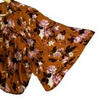 American Eagle  Tie Front Crop Top Womens M Brown Floral Bell Sleeve Cottagecore Photo 1