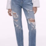 ZARA Women’s 8 High Rise Ripped Mom Jeans Blue Distressed Denim Relaxed Fit Photo 0