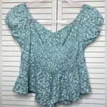 Romwe Floral Mint & White Blouse Short Balloon Sleeve Crop Size M Photo 3