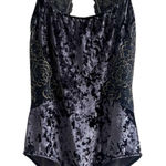 INC International Concepts Velvet Bodysuit Navy Gold Lace Size Medium Whimsygoth Blue Photo 0