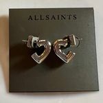 ALL SAINTS Small Silver Heart Huggie Hoop Chic Earrings Dust Bag Included Photo 7