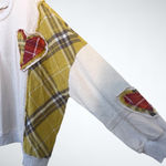 easel  Oversized Women Heart Patch Plaid Sweatshirt Size S Photo 6