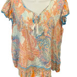 Rose + Olive  Short Sleeve Paisley Blouse XL Photo 0