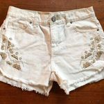 Free People White Denim Shorts Gold Embroidery Womens Size 26 Small Cutoff FP Photo 0