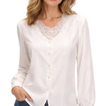 Liz Baker  90s White Lace Trim Button Up Blouse Size 14 Victorian Feminine Retro Photo 0