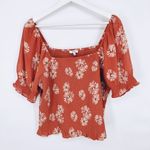Madewell Orange White Floral Georgette Lucie Puff-Sleeve Smocked Bodice Top XL Photo 3