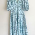 ASOS Design Satin Pleated Puff Sleeve Floral Midi Floral Tea Dress Photo 3