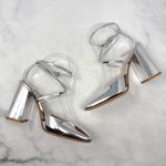 Gianvito Rossi NEW  Ludovica Mirrored Chrome Square Toe Block Heel Pumps Silver Photo 6