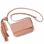 American Eagle Outfitters Italian Leather Crossbody Bag Blush Pink Tassel Boho Photo 1