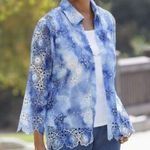 Alfred Dunner Blue Tie Dye Floral Medallion Lace Jacket Size Large Petite Photo 2