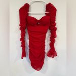 Oh Polly  Red Ruched Mesh Cut Out Bodycon Mini Dress Size 2 Photo 4