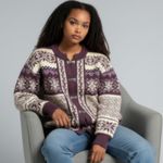 Maria Lammi Finland Handmade Nordic Wool Cardigan Burgundy / Cream Size M F272 Size M Photo 8