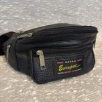 VINTAGE Leather Europac Body Bag‎ Fanny Pack 80s Black Photo 4