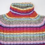 Vintage 90s Rocket 898 Rainbow Striped Knit Turtleneck Sweater Gray Size M Photo 3