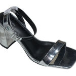 Pretty Little Thing NWT Silver Metallic Thick Strap Block Heels Sandals Womens 7 Photo 0