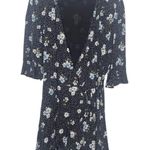 Loft Black Floral Print 3/4 Sleeve Wrap Romper Size 10 Photo 1