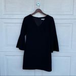 Trina Turk  Women’s Dress Black Heiress Bell Sleeve Crepe Shift V Neck Size 2 Photo 1